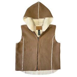 Lauren Ralph Lauren Sherpa Lined Vest Womens M Hooded Brown Boho Preppy Cabin